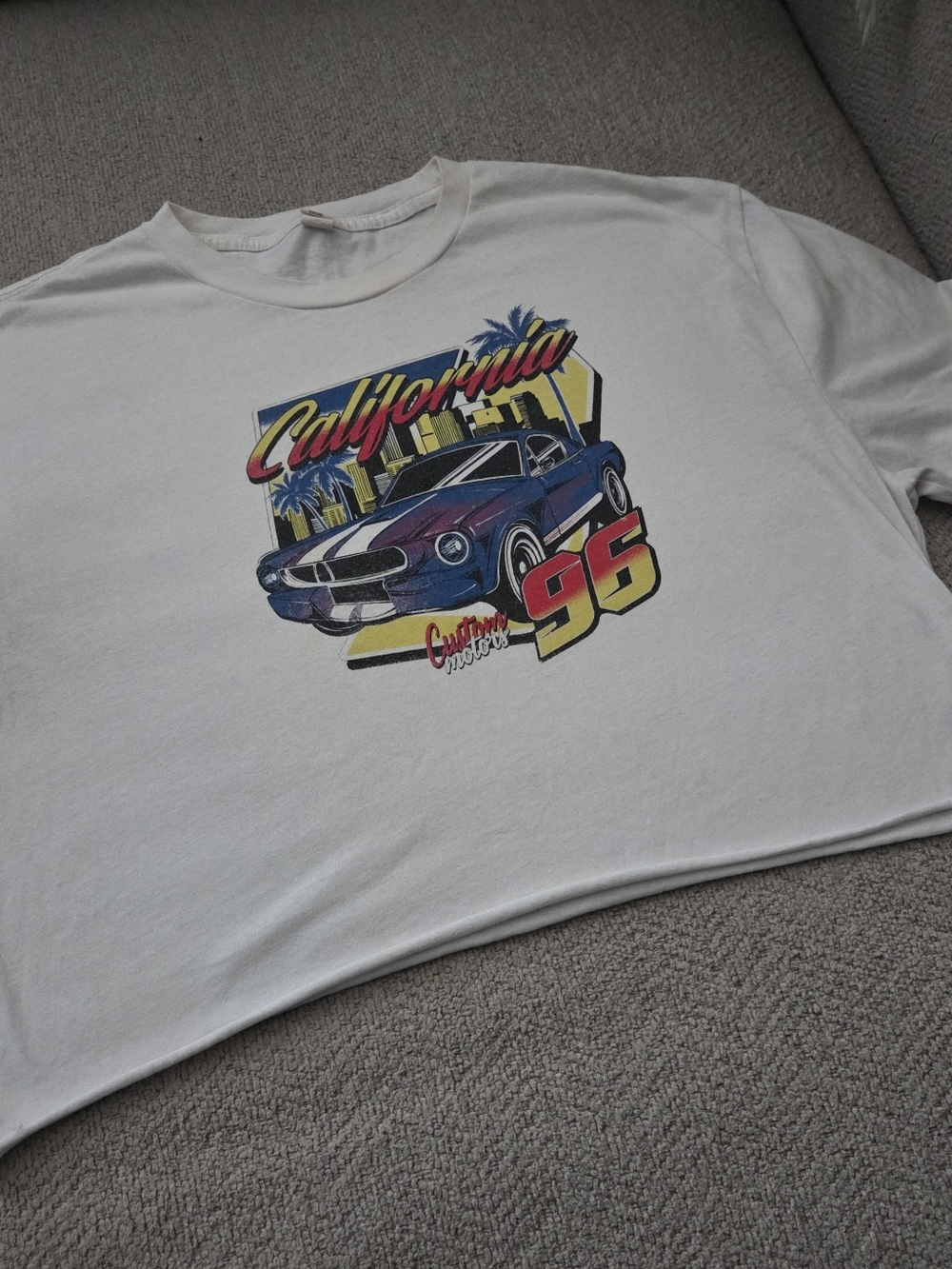 Vintage California 96 Muscle Car Cropped T-shirt Retro Racing Streetwear XL